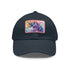 Magical watercolor unicorn baseball cap with light brown patch.
