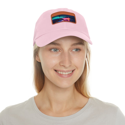 Neon watercolor charm baseball cap with white/light brown rectangle patch.