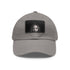 Stylish white cotton cap with light brown rectangle patch and logo.