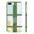 Slim glossy phone case with blooming windowpane design for iPhones.