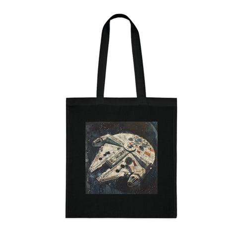 Iconic Millennium Falcon tote bag in black cotton, perfect for essentials.