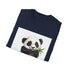 Charcoal cotton t-shirt featuring panda munching bamboo in serene design