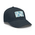 White cotton baseball cap with mesmerizing ice blue water pattern.