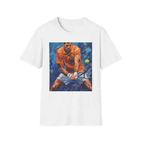 Charcoal cotton T-shirt featuring dynamic Djokovic painting in regular fit