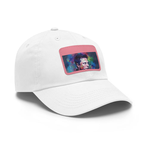 Neon Dreams baseball cap with Elon Musk watercolor design, light brown patch.
