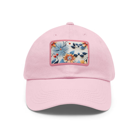 Floral print white baseball cap with colorful flower pattern.