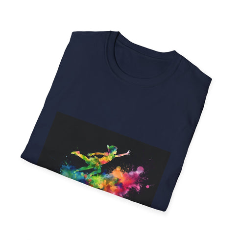 Neon-colored Peter Pan graphic crew neck charcoal cotton T-shirt