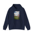 Spring Bloom Family Fun Hoodie in Navy, Size S. Blooming park scene.