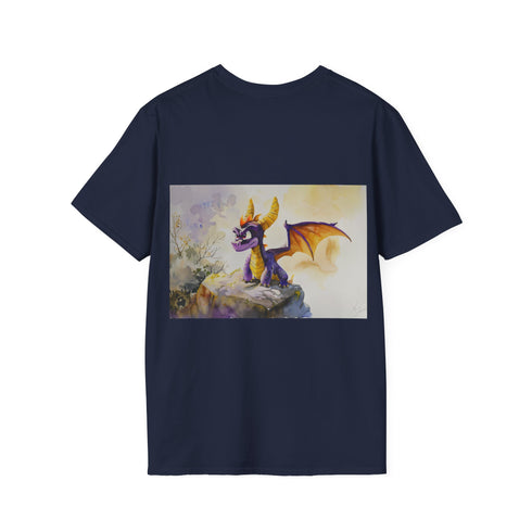 Vibrant watercolor Spyro dragon tee in charcoal, size small.