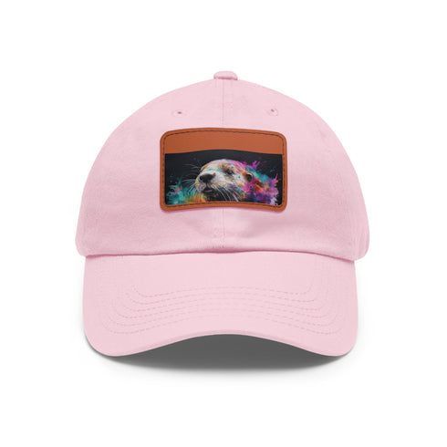 Happy Otter Watercolor Cap in White with Light Brown Patch