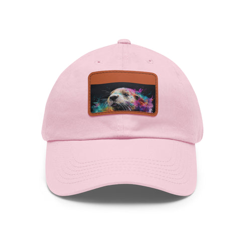 Watercolor otter-themed white cotton hat with light brown patch.