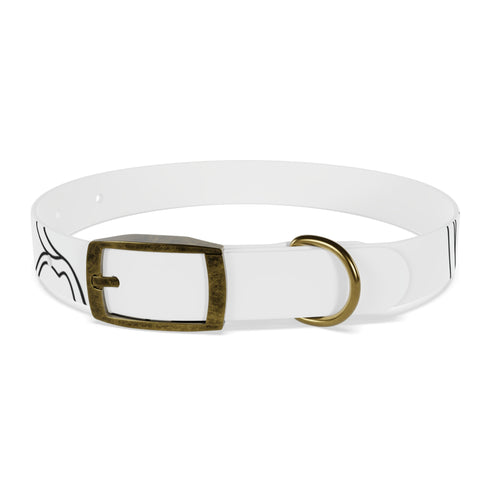 Chic minimalist M black onyx dog collar with face line art.