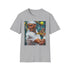 Charcoal cotton T-shirt featuring dynamic Nadal tennis portrait in vibrant colors