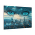 Floating Eyes Watching City from Sky Stretched Canvas Wall Art
