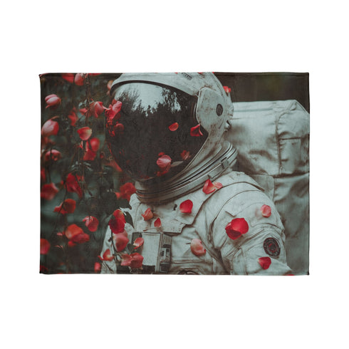 Spacesuit Blooming with Rose Petals Plush Fleece Throw Blanket