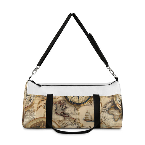Vintage Maps Duffel Bag with all-over print for adventurous travelers.