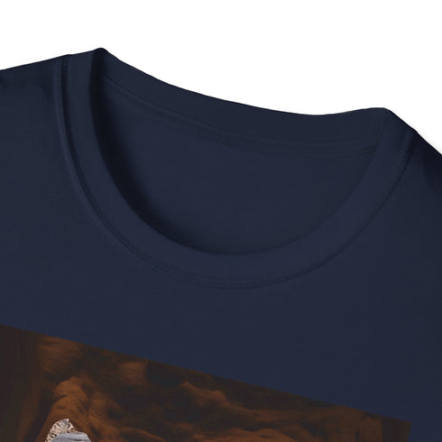 Charcoal cotton crew neck T-shirt with ancient Petra-inspired graphic design