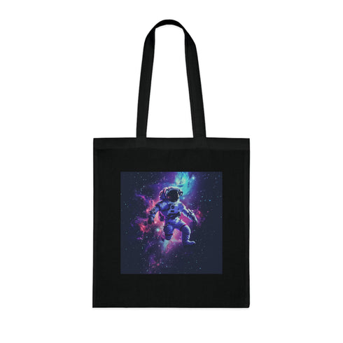 Cosmic Explorer Tote Bag - Black cotton tote with astronaut design.