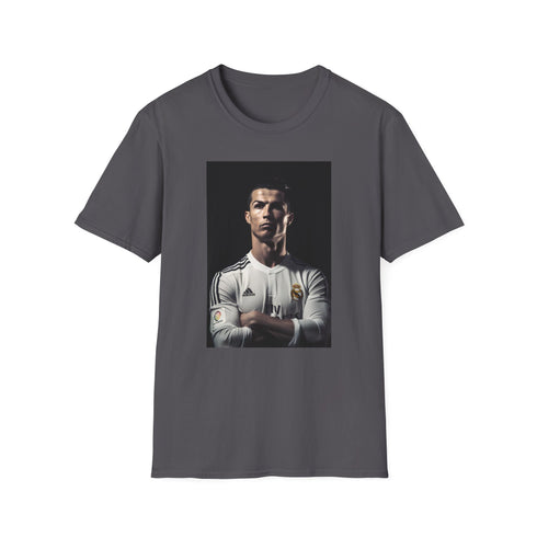 Charcoal cotton tee with Ronaldo graphic athletic crew neck design