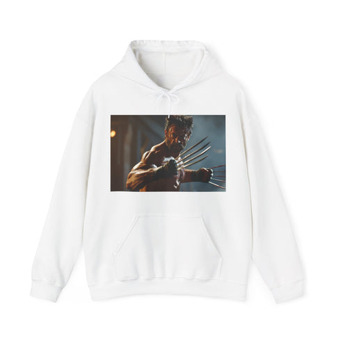 Navy Wolverine Claws Hoodie with iconic Hugh Jackman image.