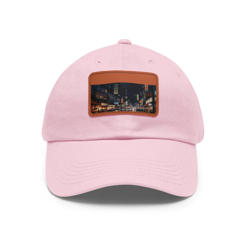 Midnight Skyline Tokyo Baseball Cap in White with Light Brown Rectangle Patch