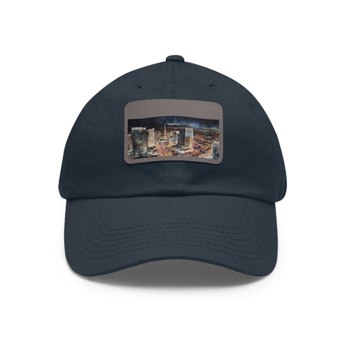 Neon Nights Vegas Baseball Cap in White with Light Brown Patch