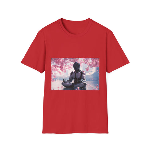 Cyber Zen Robot Monk Cherry Blossom Graphic Unisex Softstyle T-Shirt - View 2 | Prints With Passion