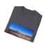Charcoal cotton crew neck T-shirt with vibrant desert landscape design