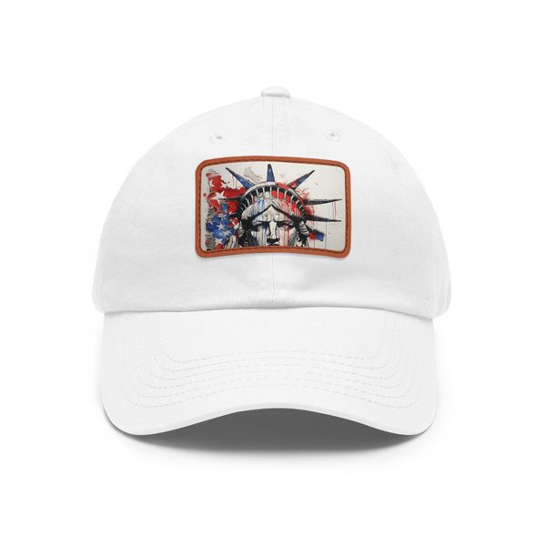 Colorful American flag baseball cap with unique line drawing design.
