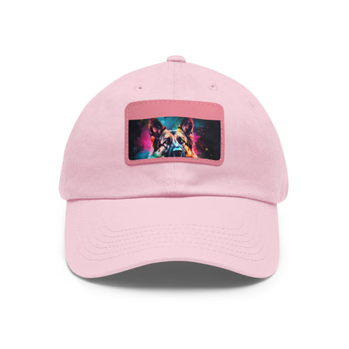 German Shepherd brown & white rectangle textured baseball cap.