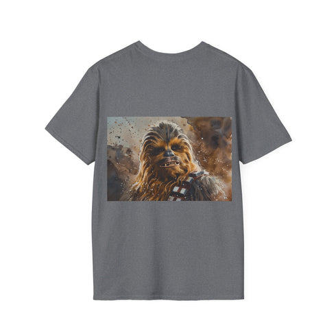Fierce charcoal crew neck tee with watercolor Chewbacca design