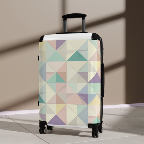 Chic pastel geometric suitcase set for travel accessories in small size, black.