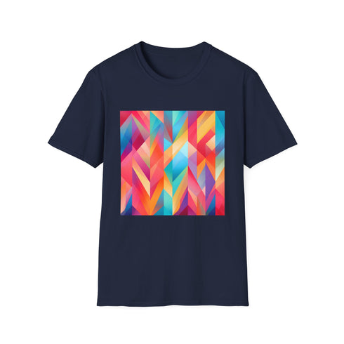 Charcoal cotton crew neck T-shirt with abstract geometric summer patterns