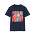 Charcoal cotton crew neck T-shirt with abstract geometric summer patterns