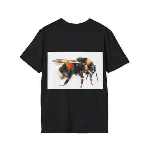 Charcoal watercolor tee with vibrant bumblebee design in soft cotton fabric