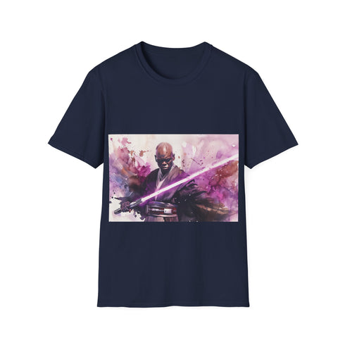 Charcoal Mace Windu lightsaber tee, perfect for Star Wars fans.