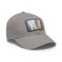 Chicago skyline white hat with light brown patch and watercolor splatter.