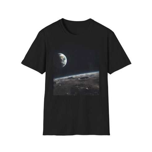 Charcoal cotton T-shirt with celestial watercolor Earth design regular crew neck