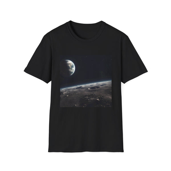 Charcoal cotton T-shirt with celestial watercolor Earth design regular crew neck