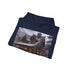 Rustic cabin getaway hoodie in navy, cozy for men and women.