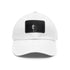 Stylish white baseball hat with light brown patch for a bold look.