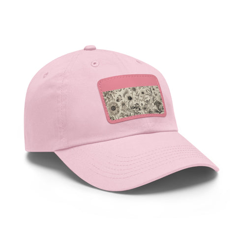 Blooming Bounty botanical baseball cap in white with light brown patch