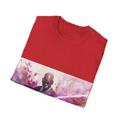 Purple lightsaber tee featuring Mace Windu for Star Wars fans.