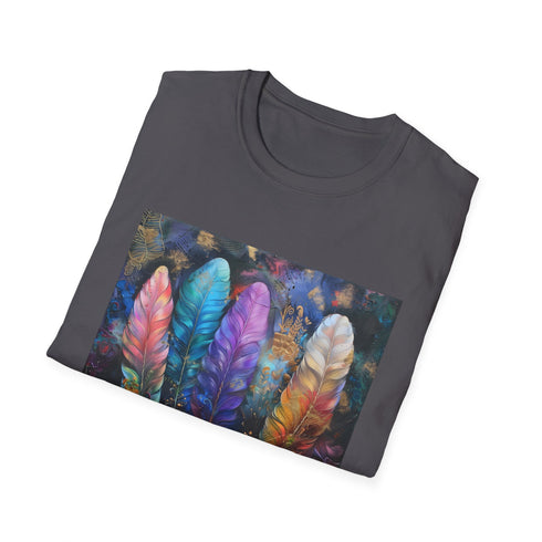 Charcoal bohemian feather t-shirt soft cotton crew neck summer fashion