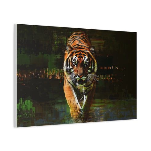 Tiger Emerging from Digital Glitch Stretched Canvas Wall Art