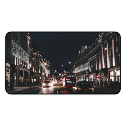 Stylish Oxford Street Night Desk Mat for Urban Workspace - London Skyline Design
