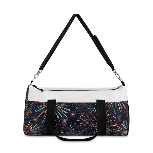 Colorful Fireworks Celebration Duffel Bag with All Over Print Design