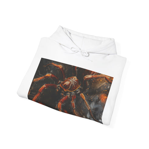 Navy tarantula molting hoodie with vibrant anatomy illustration.