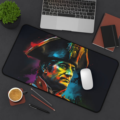 Watercolor neon desk mat with Napoleon design for stylish workspace inspiration.