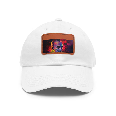 Neon white baseball cap with light brown patch and rectangle shape.